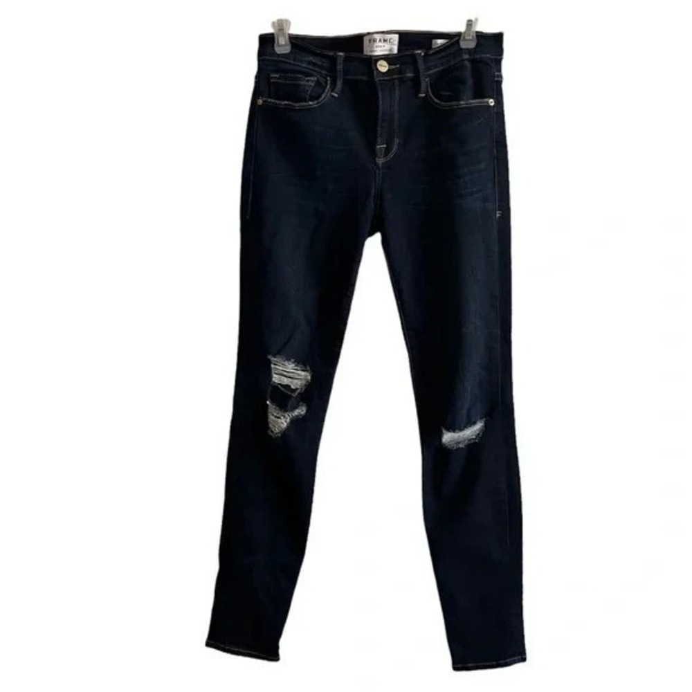 FRAME Le Skinny de Jeanne‎ Dark Wash Distressed Skinny Jeans Size 28